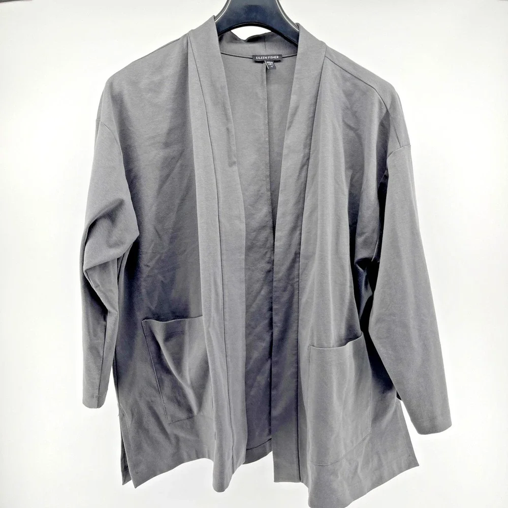 Eileen Fisher sz PM gray lightweight open‎ jacket blazer minimalist lagenlook
